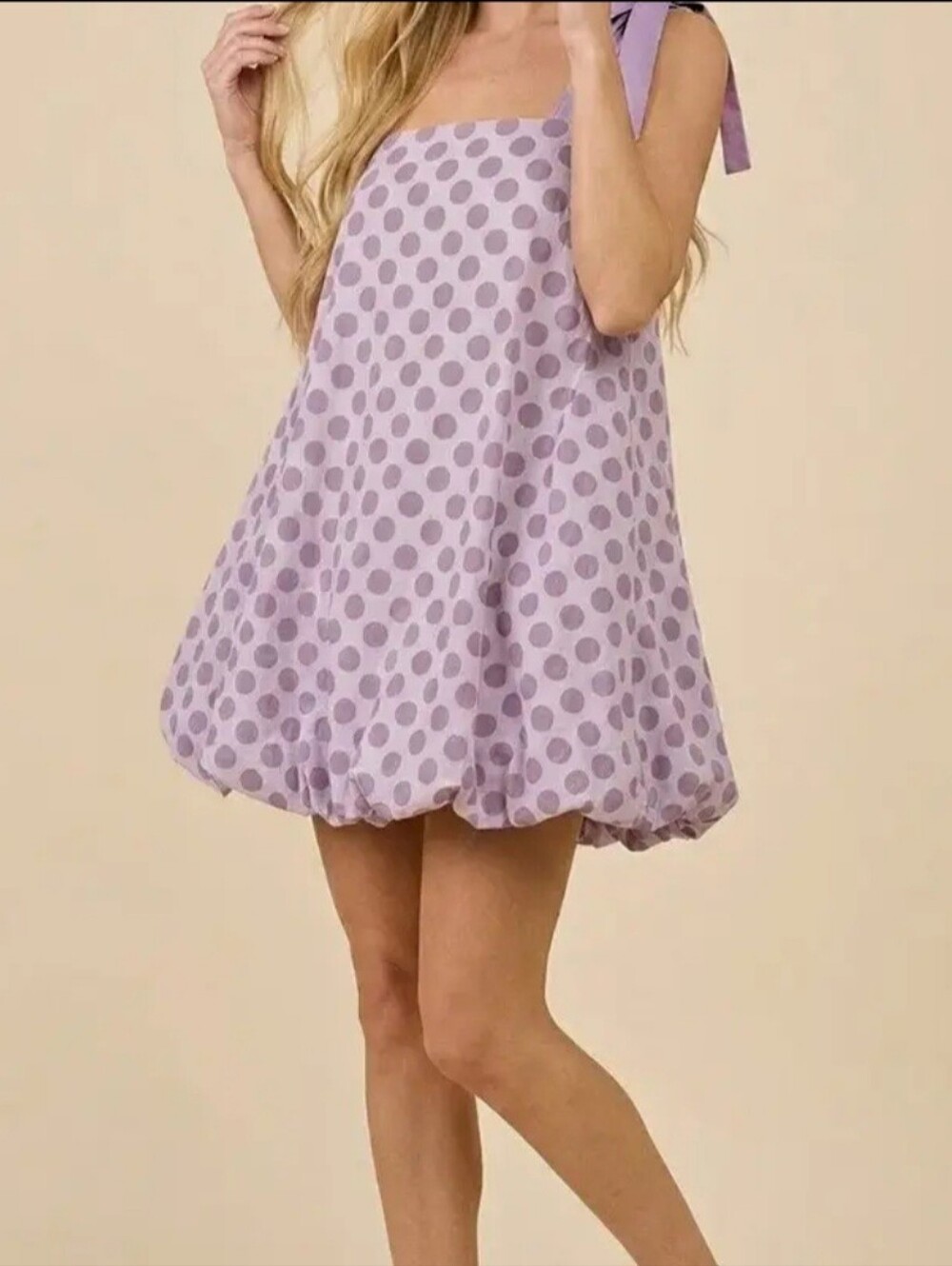 J.NNA Purple Polka Dot A-Line Dress with Pockets Tie Shoulder Mini